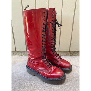 Vintage Dr. Martens {size UK 6} 20 Eye MIE Boots Shoes Patent Red Platform